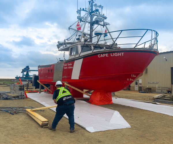 Worker working on the Canadian Coast Guard vessel